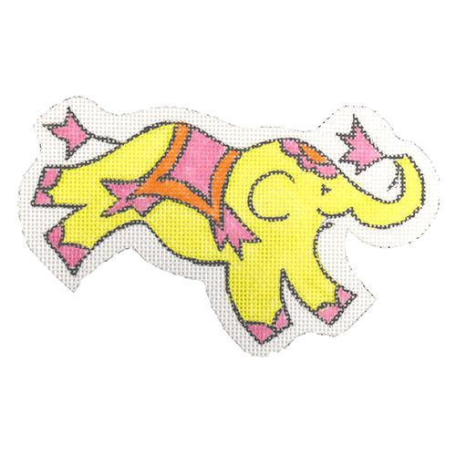 Mini Ornament - Elephant - Solid Lime w/ Pink & Orange Painted Canvas Kate Dickerson Needlepoint Collections 