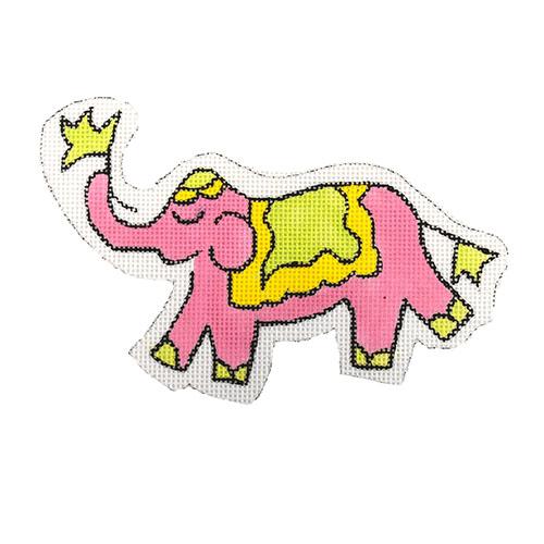 Mini Ornament - Elephant - Solid Pink w/ Yellow & Lime Painted Canvas Kate Dickerson Needlepoint Collections 
