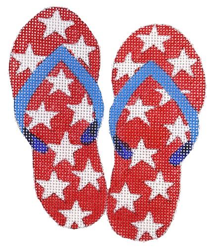 Mini Patriotic Flip Flops Painted Canvas Kate Dickerson Needlepoint Collections  - 1