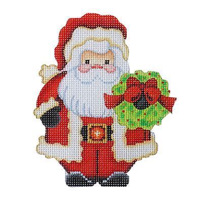 Mini Santa with Wreath Painted Canvas Burnett & Bradley 
