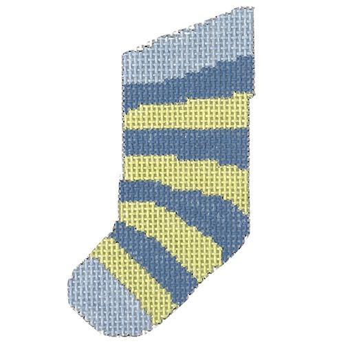 Mini Sock   Blue & Green Stripes Painted Canvas Pippin  - 1