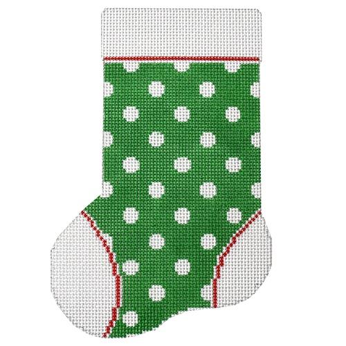 Mini Sock Green White Dots with Stitch Guide Painted Canvas A Stitch in Time 