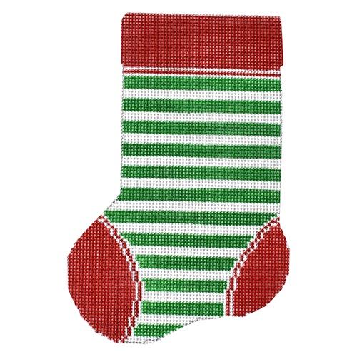 Mini Sock Green White Stripe with Stitch Guide Painted Canvas A Stitch in Time 

