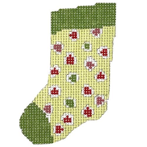 Mini Sock   Green with Mixed Shapes Painted Canvas Pippin  - 1