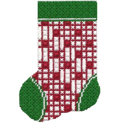 Mini Sock Red and White Lines with Stitch Guide Painted Canvas A Stitch in Time 