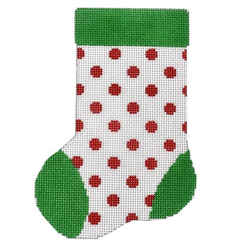 Mini Sock Red Dot with Stitch Guide Painted Canvas A Stitch in Time 