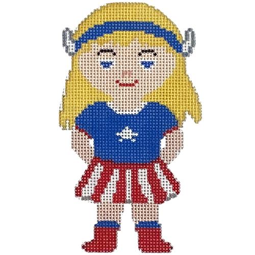 Mini Superheroine in Blue/Red Painted Canvas A Stitch in Time  - 1