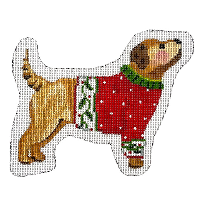 Mini - Yellow Dog in Red Sweater Painted Canvas Kate Dickerson Needlepoint Collections 