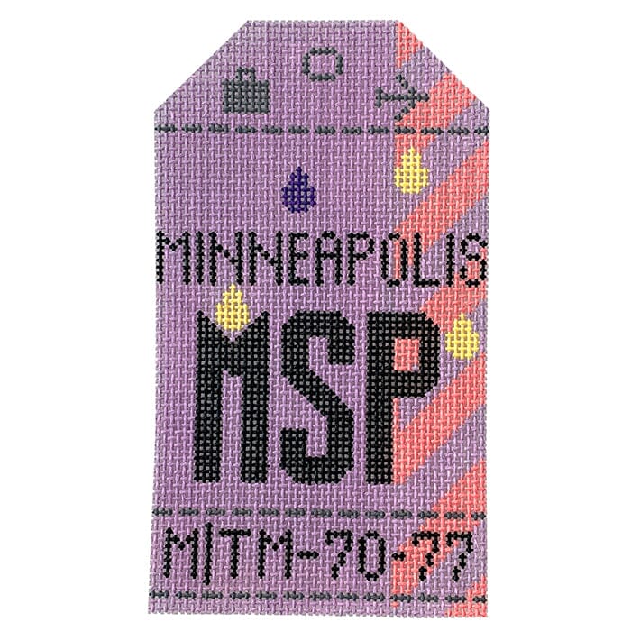 Minneapolis MSP Travel Tag Painted Canvas Hedgehog Needlepoint 