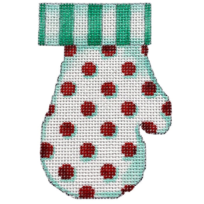 Mint / Red Stripes and Dots Mitten Painted Canvas Associated Talents 