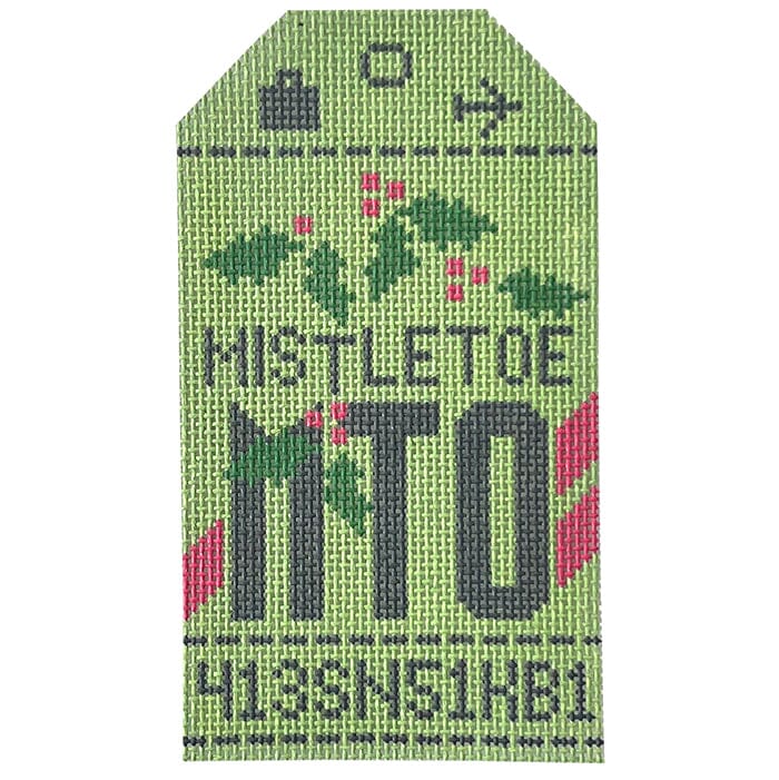 Mistletoe MTO Travel Tag Painted Canvas Hedgehog Needlepoint 