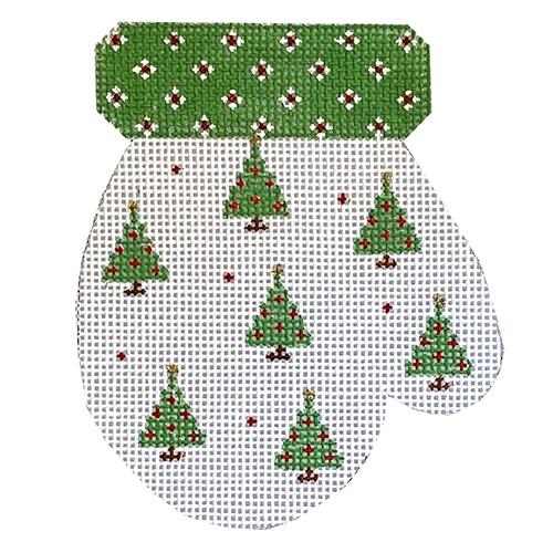 Mitten - Christmas Tree with Stitch Guide Painted Canvas Danji Designs 