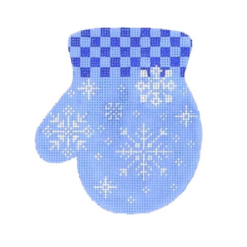 Mitten - Snowflake / Blue Checked Cuff (L) Painted Canvas Burnett & Bradley 