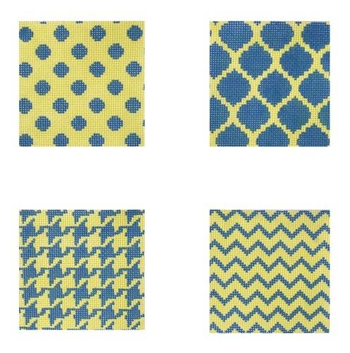 Mixed Geometric Coasters Painted Canvas Kate Dickerson Needlepoint Collections  - 1