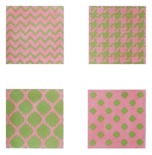 Mixed Geometric Coasters Painted Canvas Kate Dickerson Needlepoint Collections  - 1