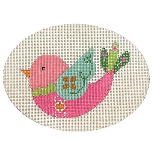 Mod Bird   Pink & Blue Ornament Painted Canvas Eye Candy Needleart  - 1