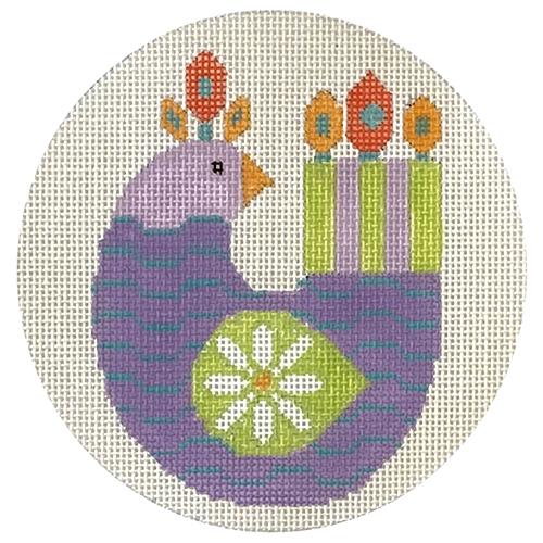 Mod Bird - Purple Chicken Ornament Painted Canvas Eye Candy Needleart 