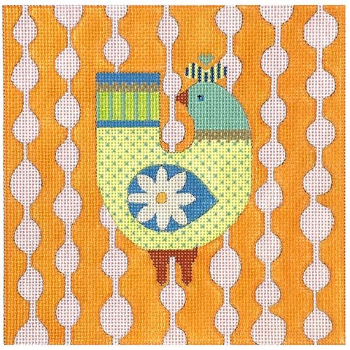 Mod Bird with Orange & Pink Stripes on 13 mesh Painted Canvas Eye Candy Needleart  - 1