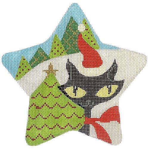 Mod Kitty Christmas Star - Traditional Colors Painted Canvas Eye Candy Needleart 