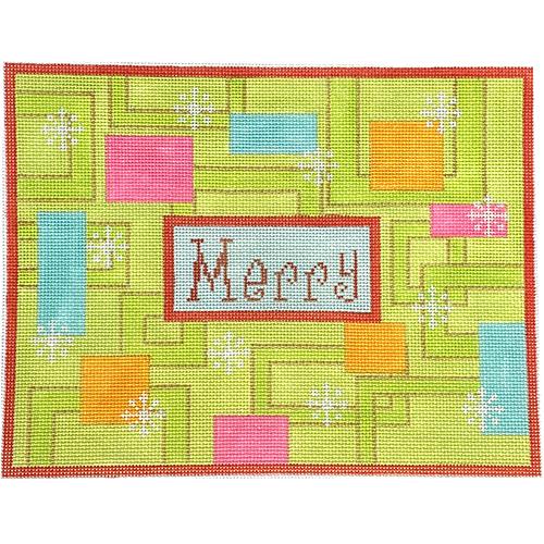 Mod Merry Geometric with Stitch Guide Painted Canvas Eye Candy Needleart  - 1