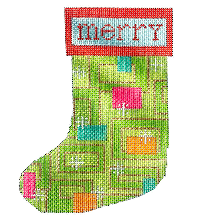Mod Merry Mini Sock Painted Canvas Eye Candy Needleart  - 1