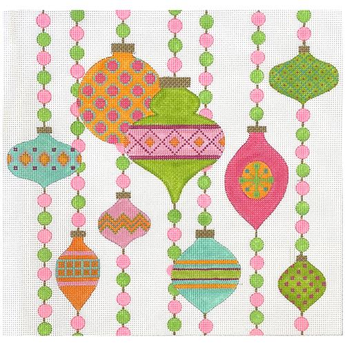 Mod Ornament Collection - Pink & Green on 13 mesh Painted Canvas Eye Candy Needleart 