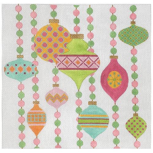 Mod Ornament Collection   Pink & Green on 18 mesh Painted Canvas Eye Candy Needleart  - 1