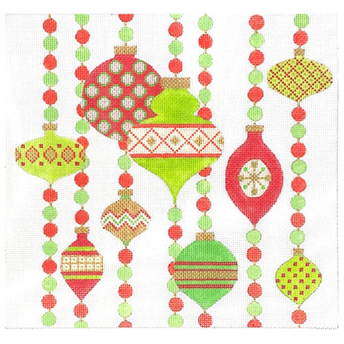 Mod Ornament Collection   Red & Green on 18 Painted Canvas Eye Candy Needleart  - 1