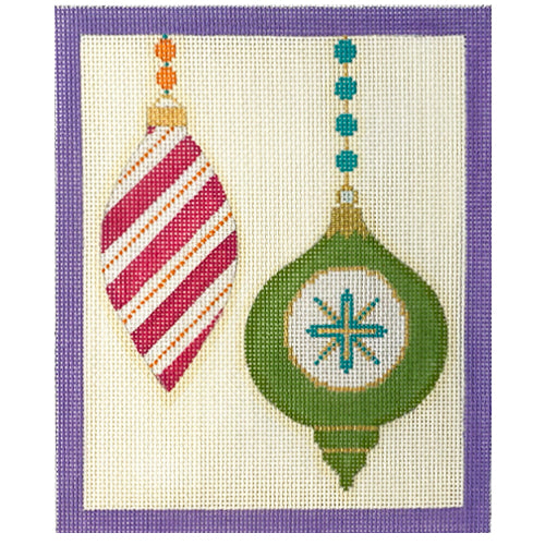 Mod Ornament Duo - Purple Border Painted Canvas Eye Candy Needleart 