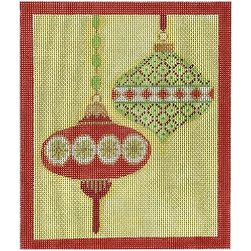 Mod Ornament Duo   Red Saucer Painted Canvas Eye Candy Needleart  - 1