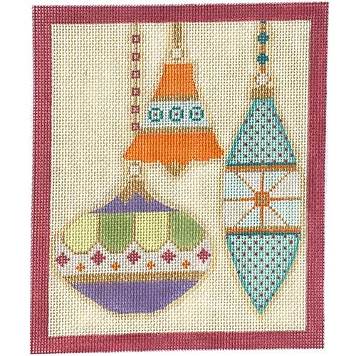Mod Ornament Trio - Pink Border Painted Canvas Eye Candy Needleart 