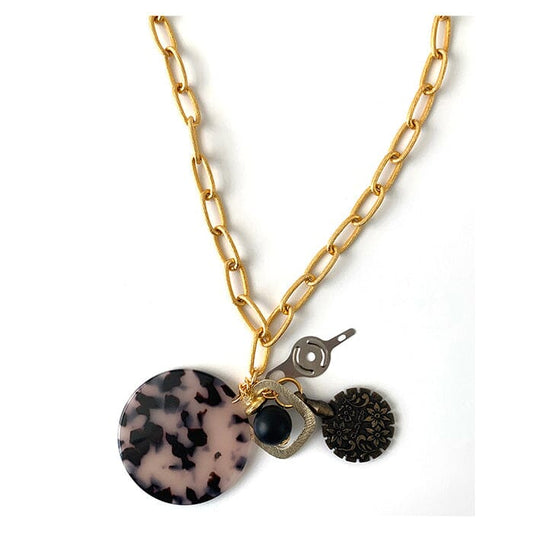 MollyBeads Necklace - Gold & Tortoise Disc w/Onyx Accessories MollyBeads 