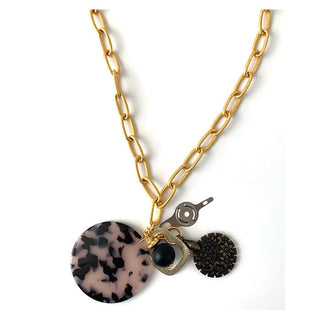MollyBeads Necklace   Gold & Tortoise Disc w/Onyx Accessories MollyBeads 
