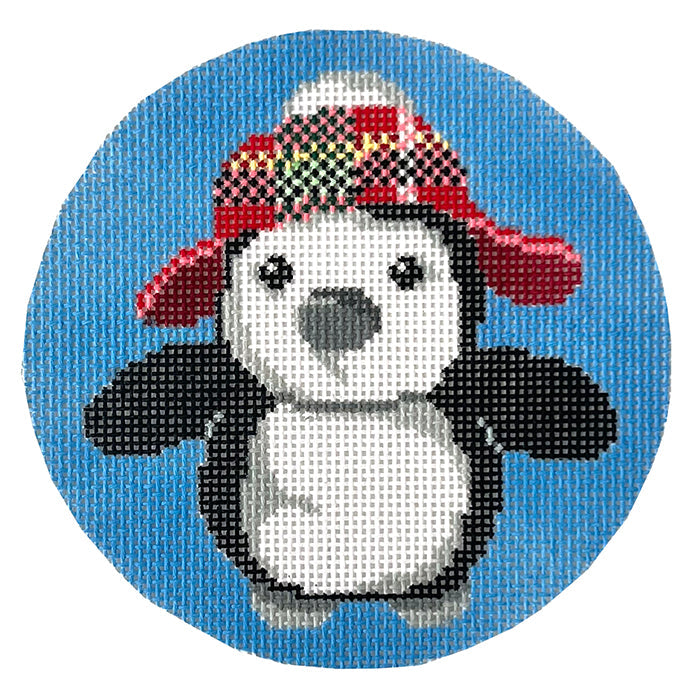 Molly's Penguin Round Painted Canvas Lauren Bloch Designs  - 1