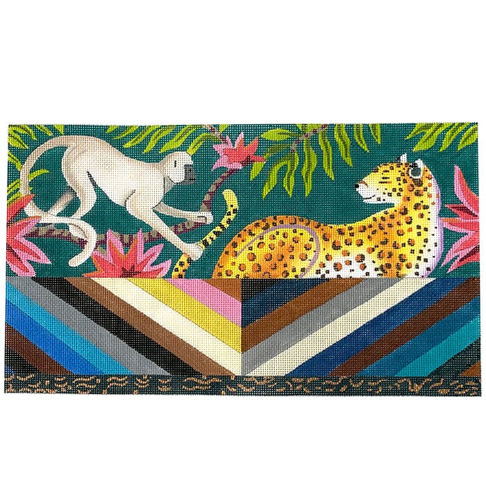 Monkey & Leopard on Stripes Clutch Painted Canvas Colors of Praise 
