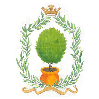 Monogram Crest   Olive Branches Topiary & Crown Painted Canvas Kate Dickerson Needlepoint Collections 
