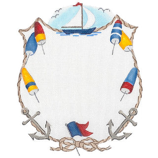Monogram Crest   Sailboat, Anchors, Buoys & Rope Painted Canvas Kate Dickerson Needlepoint Collections 
