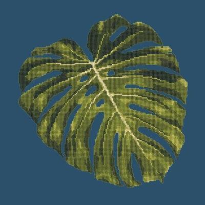 Monstera Leaf Needlepoint Kit Kits Elizabeth Bradley Design Dark Blue 
