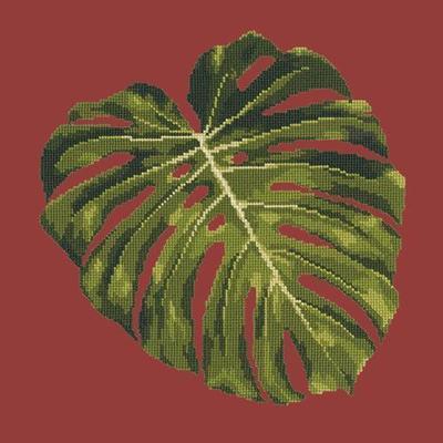 Monstera Leaf Needlepoint Kit Kits Elizabeth Bradley Design Dark Red 
