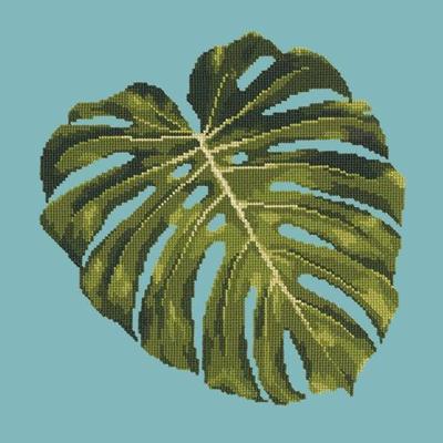 Monstera Leaf Needlepoint Kit Kits Elizabeth Bradley Design Duck Egg Blue 
