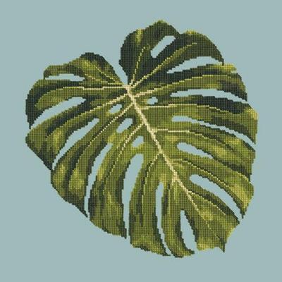 Monstera Leaf Needlepoint Kit Kits Elizabeth Bradley Design Pale Blue 
