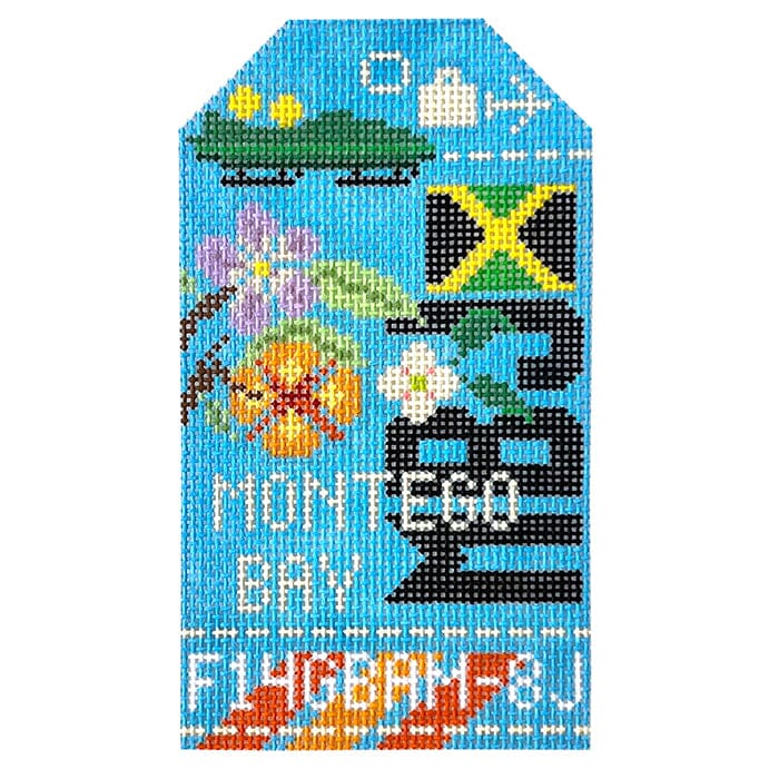 Montego Bay MBJ Retro Travel Tag Painted Canvas Hedgehog Needlepoint 