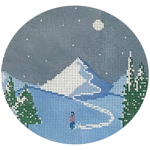 Moonlight Skier Round Painted Canvas Thorn Alexander 