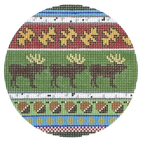 Moose and Acorns Ornament Painted Canvas Silver Needle  - 1