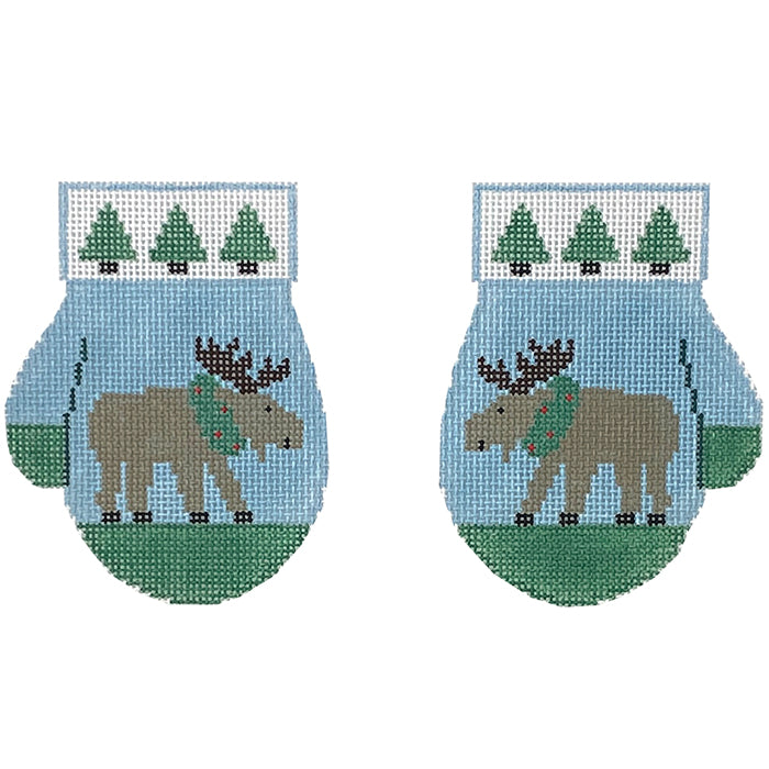 Moose Mittens with Buttons and Stitch Guide Painted Canvas Kathy Schenkel Designs 