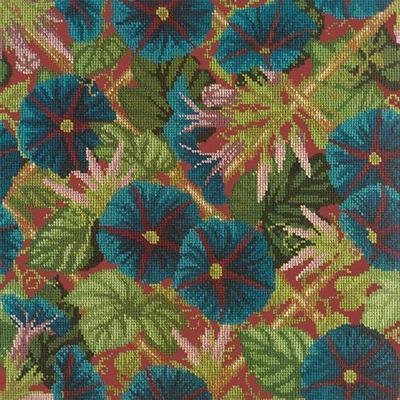 Morning Glory Trellis Needlepoint Kit Kits Elizabeth Bradley Design Dark Red 
