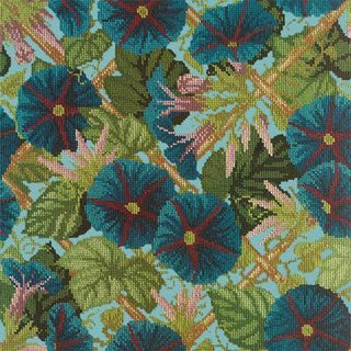Morning Glory Trellis Needlepoint Kit Kits Elizabeth Bradley Design Duck Egg Blue 

