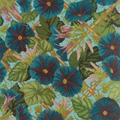 Morning Glory Trellis Needlepoint Kit Kits Elizabeth Bradley Design Duck Egg Blue 

