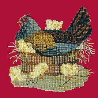 Mother Hen Needlepoint Kit Kits Elizabeth Bradley Design Bright Red 
