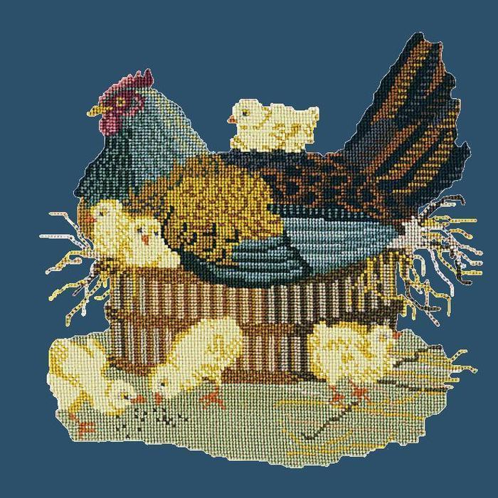 Mother Hen Needlepoint Kit Kits Elizabeth Bradley Design Dark Blue 
